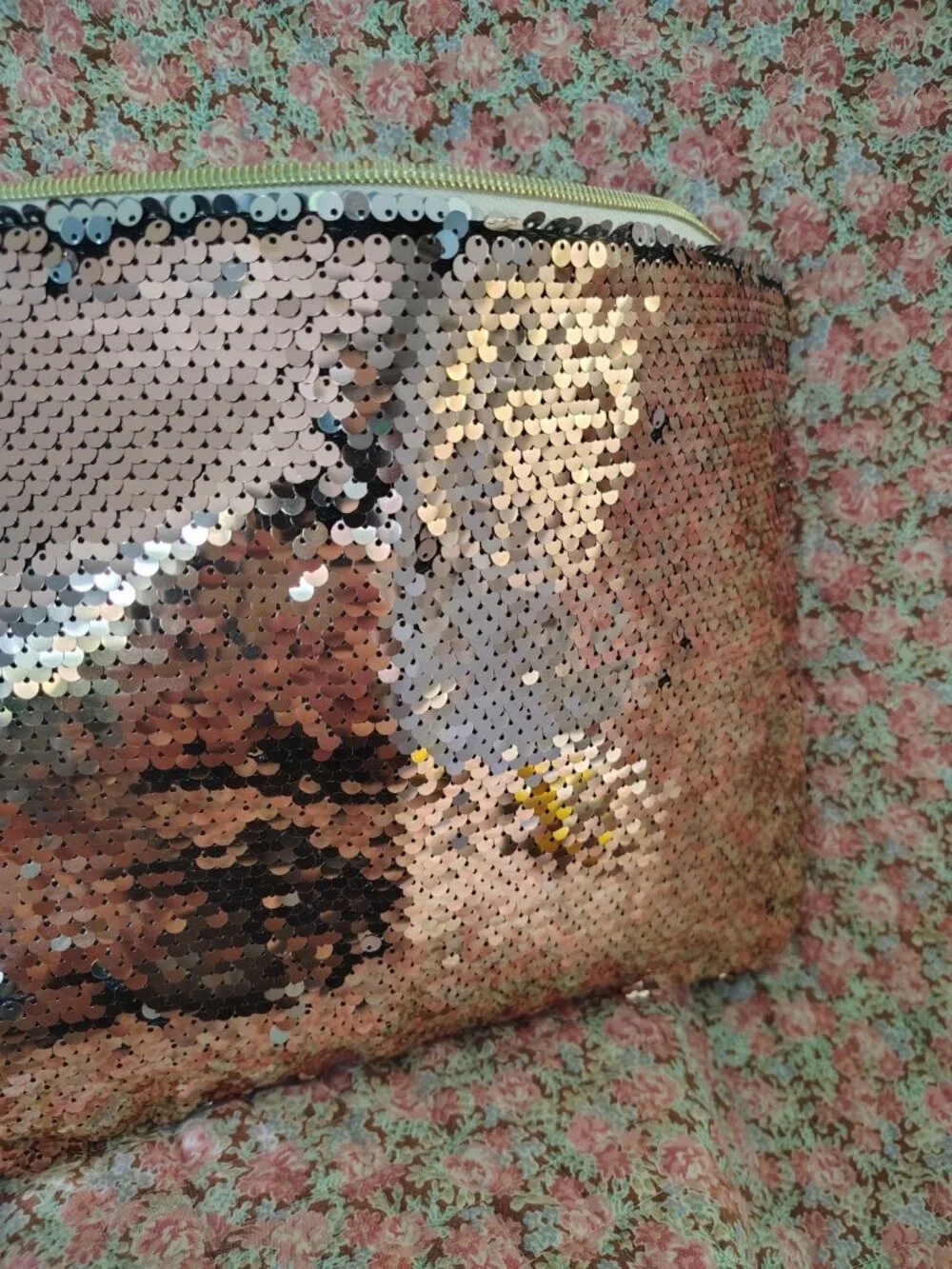 NWOT Large Pink Silver Sequin Makeup Bag Clutch